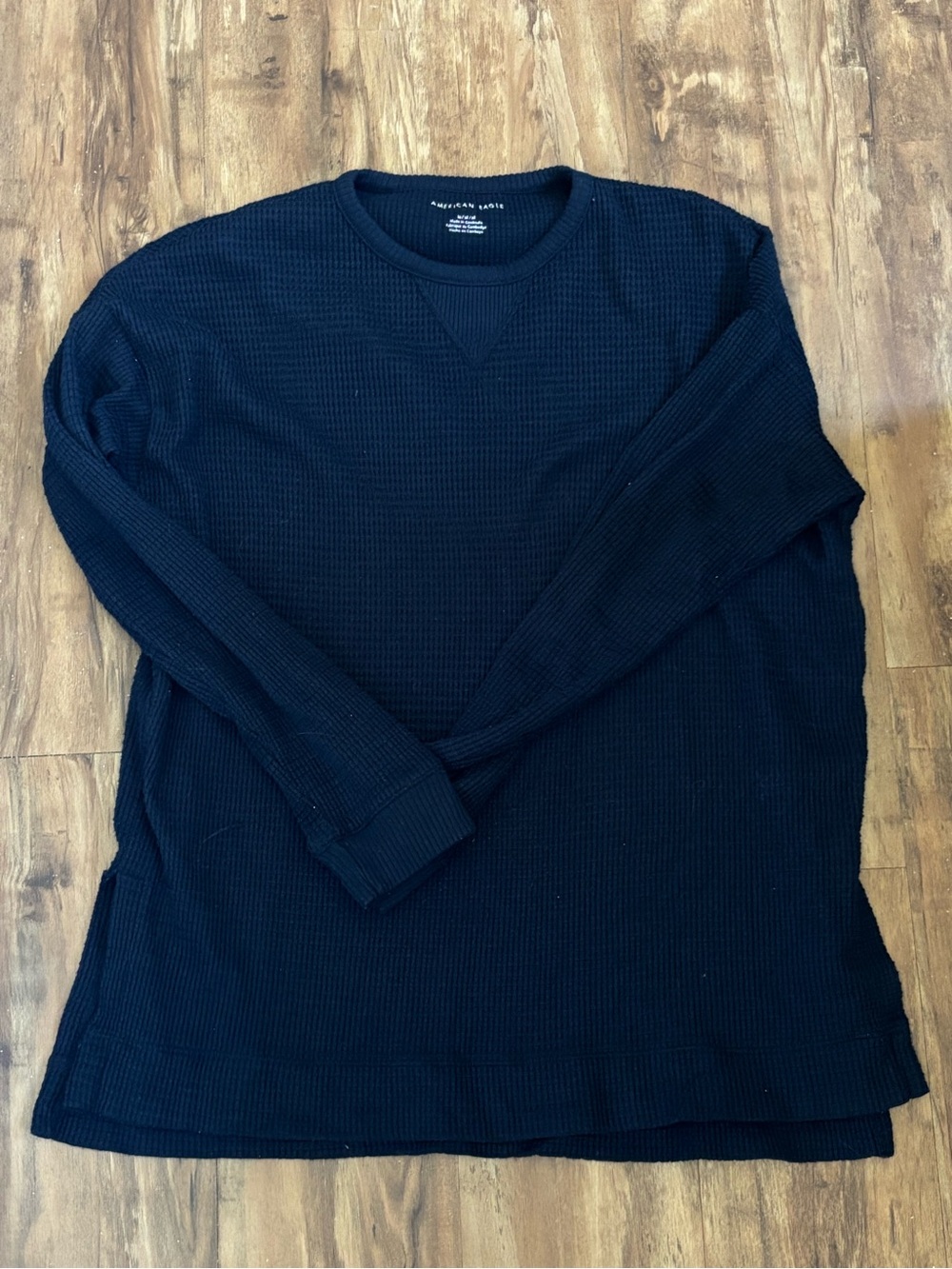 American Eagle Outfitters Black Waffle-Knit Long Sleeve Shirt